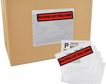 100 Pc Packing List Enclosed" Envelope, 4.5" x 5.5", Orange, Invoice Enclosed Envelopes, Self Adhesive