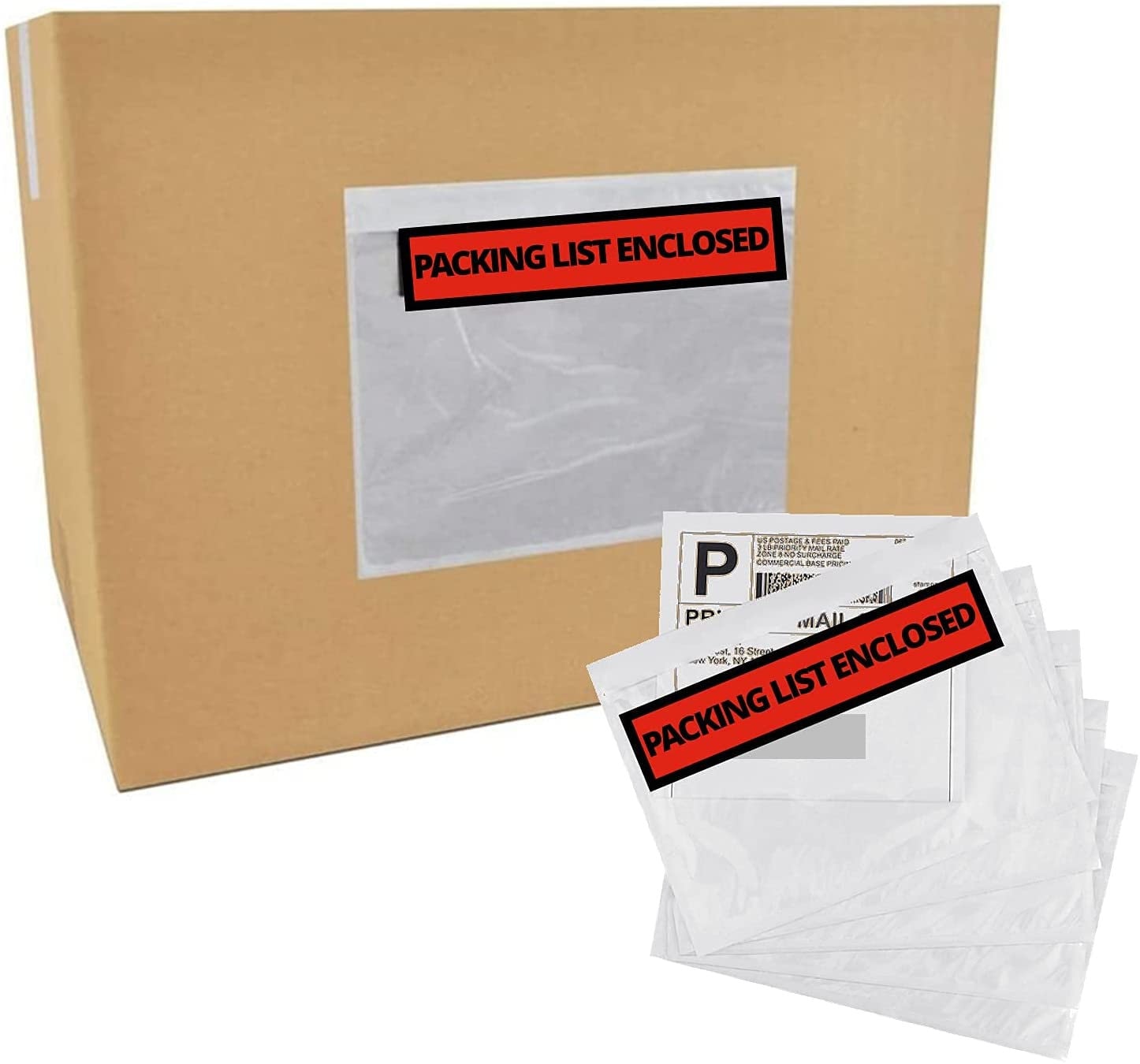 100 Pc Packing List Enclosed Envelope, 4.5 X 5.5, Orange, Invoice