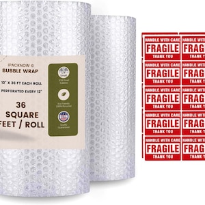 IPACKNOW 12&quot; x 72&#39; Square Feet Small Bubble 3/16 Cushioning Wrap Bundle 2 Rolls 12&quot; Perforated ECO Friendly
