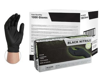 1000 PC All Sizes Advance Black Nitrile Exam Gloves 5 mil, Black 100 Pieces New in Box - Disposable Carbonite Black