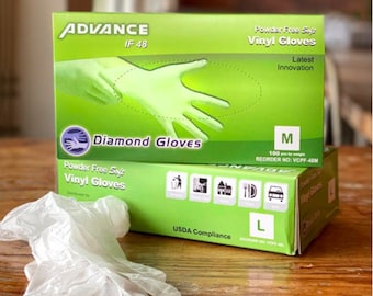 All Sizes Advance Clear Vinyl Exam Gloves 5mil, Clear 100 Pieces New in Box - Disposable Carbonite Clear