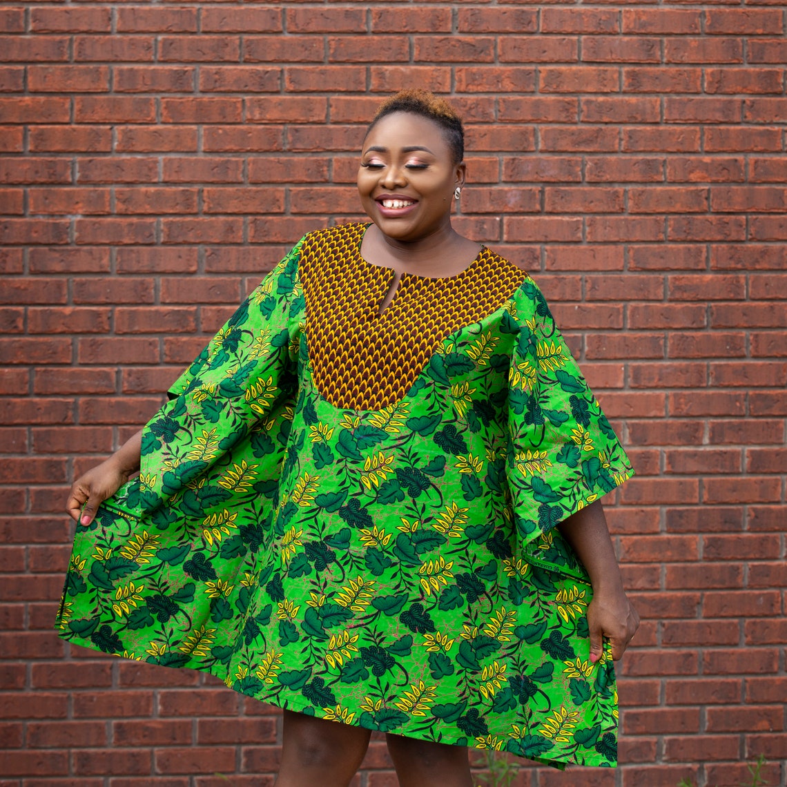 Ankara Kaftan Dress, Butterfly Kaftan Dress, Ankara Short Boubou Dress