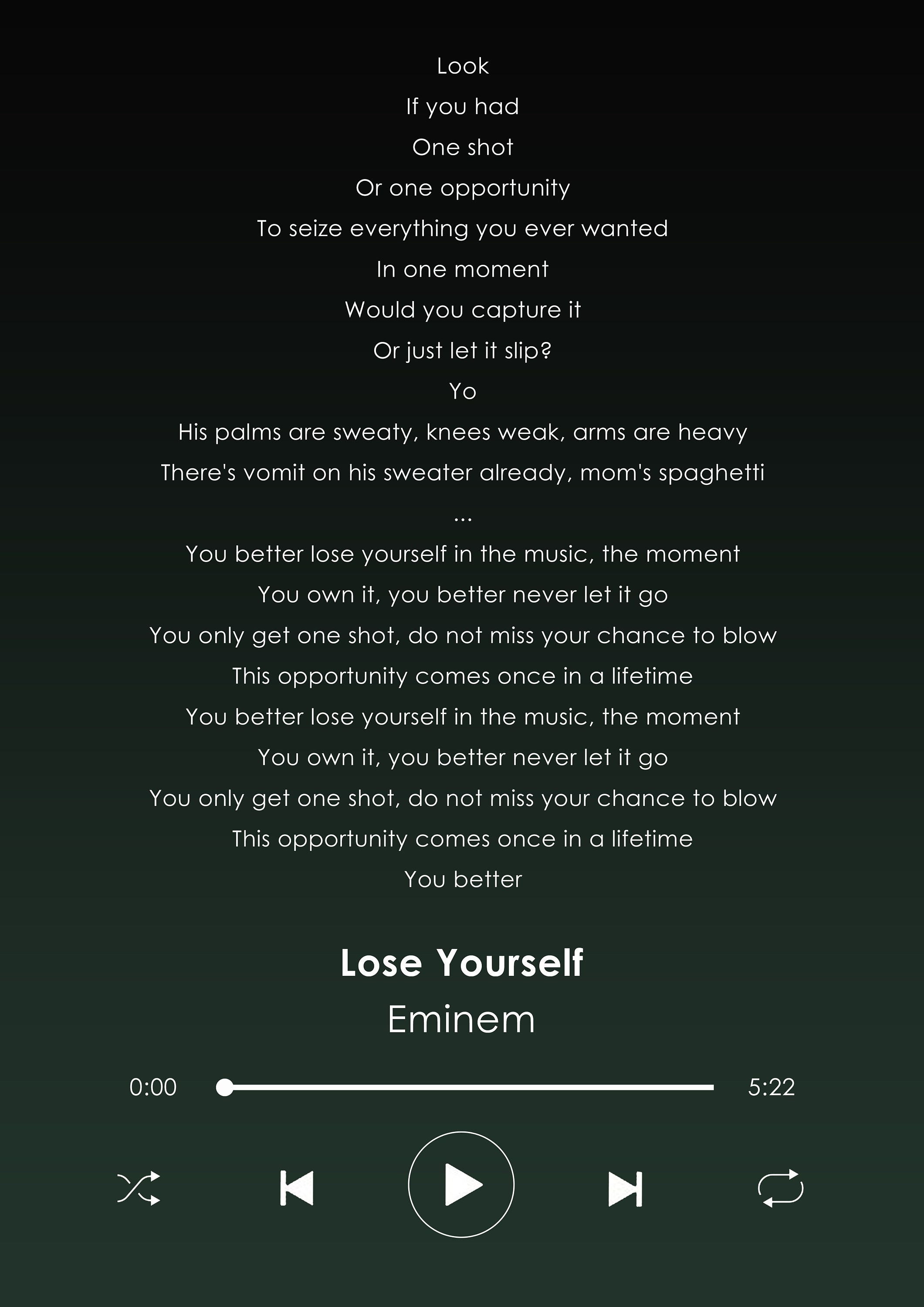 Eminem I Lose Yourself I Lyrics Poster I Custom Song Lyrics | Etsy