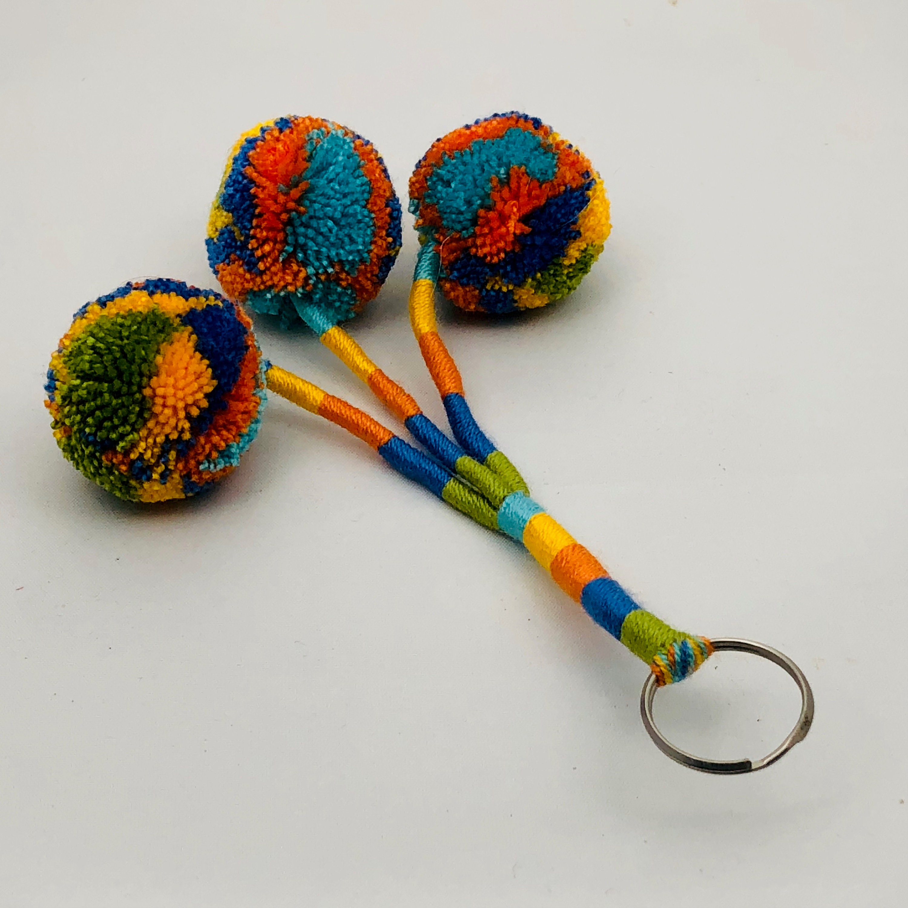 Pompom Keychain Unisex Green Blue Orange Etsy