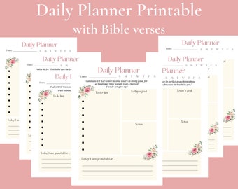 Daily Planner Printable with Bible Verses | Floral Planner | Daily Planner Pages | Christian Planner| Digital Download