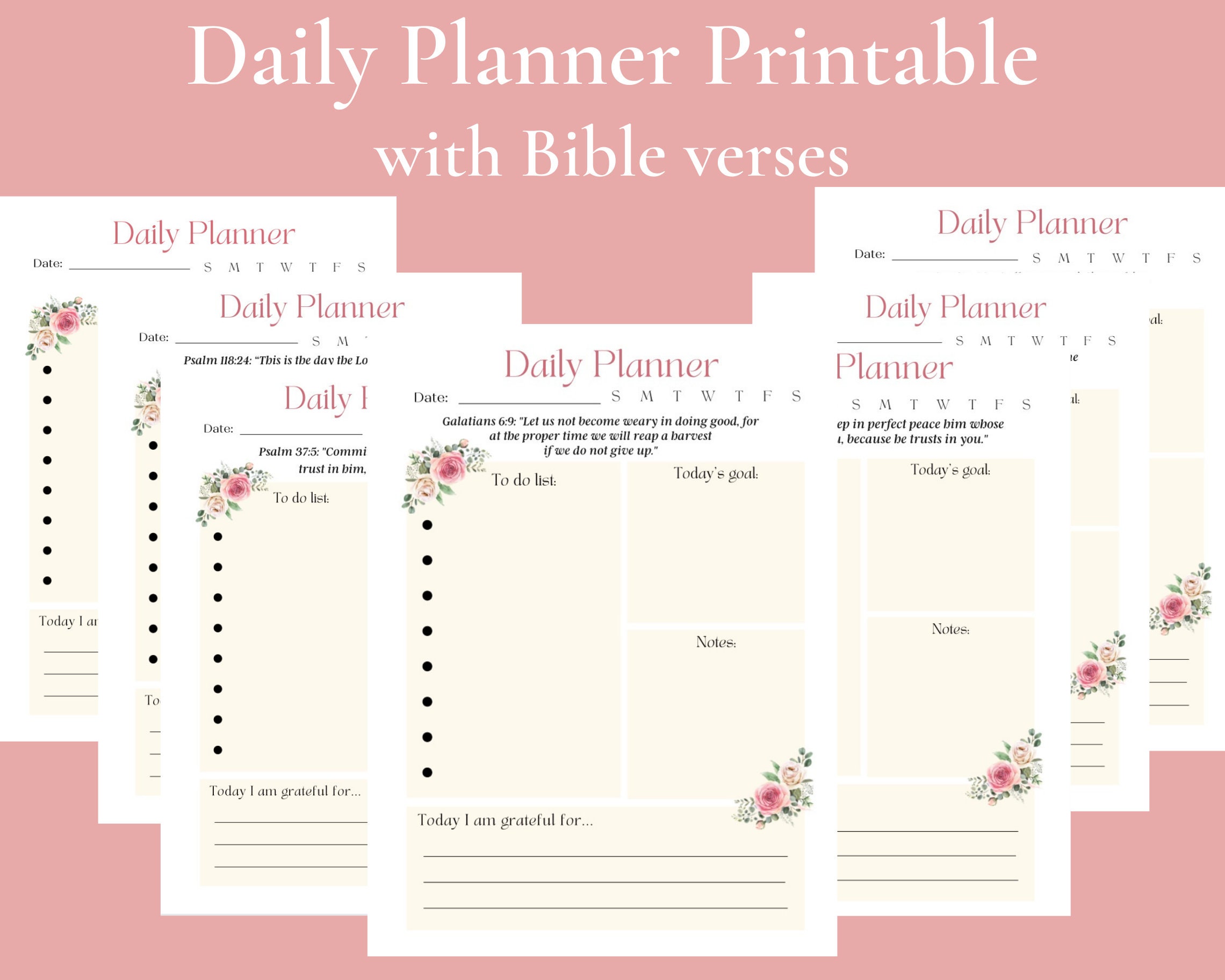 Daily Planner Printable With Bible Verses Floral Planner Daily Planner  Pages Christian Planner Digital Download 