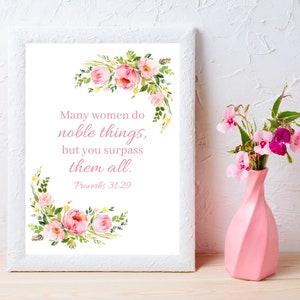 Proverbs 31 Bible Verse Wall Art | Printable Scripture | Floral Bible Verse | Christian Gifts | Scripture Wall Art | Mother's Day Printable