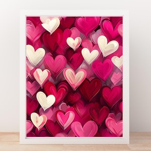 Red Pink Painted Heart, Matisse Style Bright Wall Art, Colorful Style, Valentines Printable, Maximalist Wall Art for Kitchen Living Bedroom