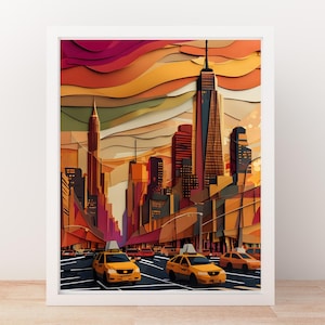 Tętniąca życiem nowojorska sztuka ścienna z zachodem słońca, plakat do wydrukowania z pejzażami miejskimi Manhattanu dla miłośników Nowego Jorku, rodzimy salon, sypialnia, kuchnia, wystrój akademika