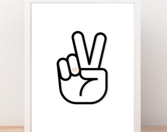 Peace Sign Digital Print, Neutral Wall Art, Neutral Nursery Art, Cute Baby Kids Room Art, Downloadable Print, Positivity Print, Heart Nail