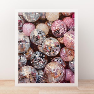 Mirrorball Poster Pink Beige Wall Art Minimalist, Printable Art, Disco Ball Decor, Y2K Dopamine Decor Printable Art Poster for Kitchen Dorm