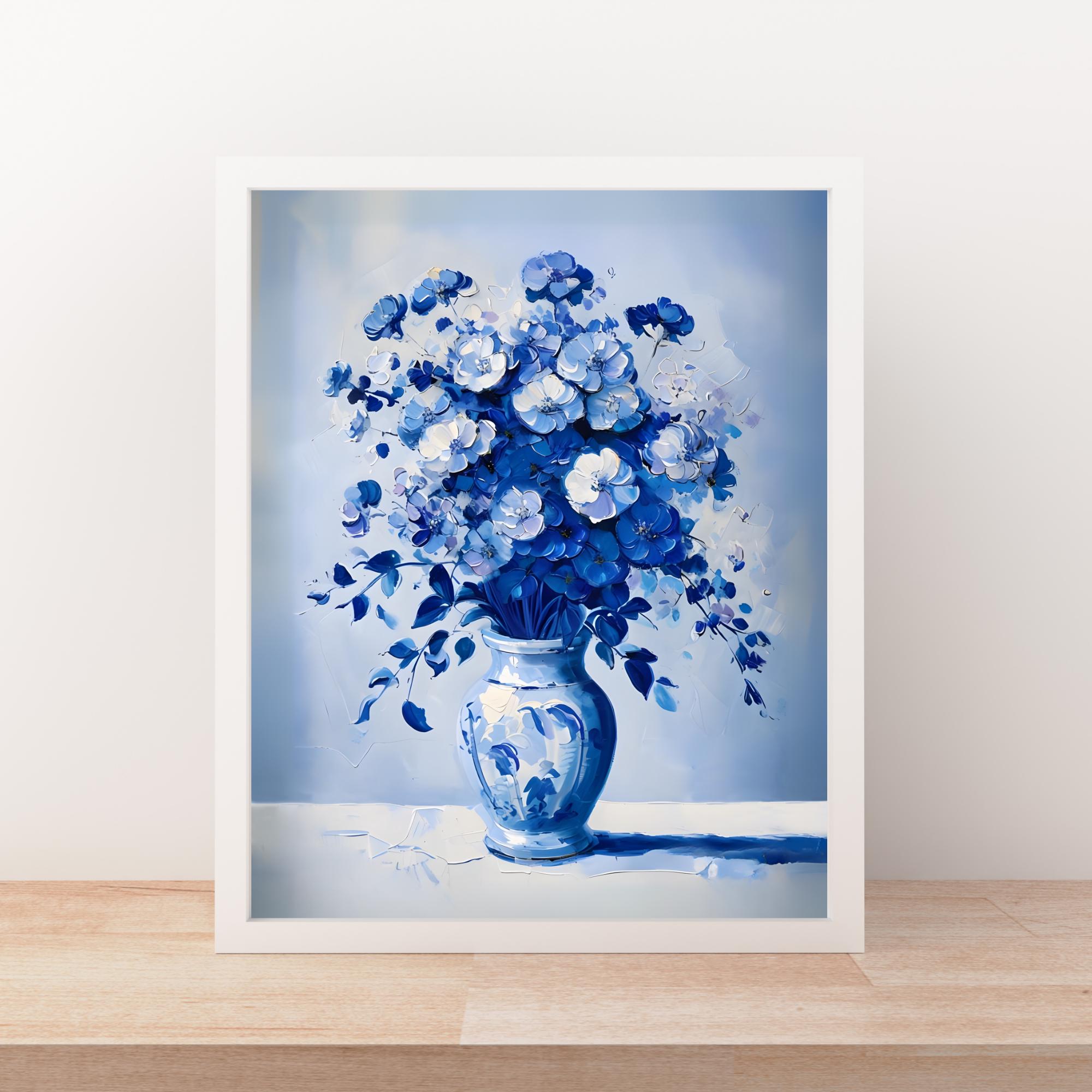 Blue Floral Arrangement In a Vase, Chinoiserie Spring Decor, Printable Blue Toile Poster, Trendy Springtime Print for Kitchen Living Dorm