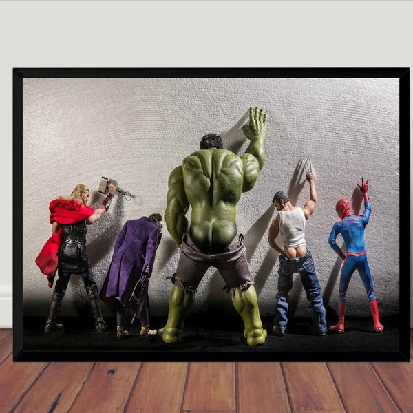 Avengers Movie Hulk Superheros in Toilet Poster Canvas Wall Art Home Decor (No Frame)