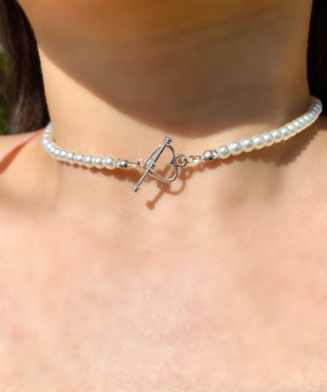 Pearl Choker With Heart Toggle Clasps Etsy UK