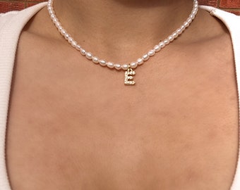 Personalised cubic Initial Freshwater Pearl Dainty Choker Necklace