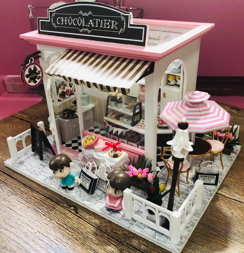 DIY Miniature Dollhouse Kit Coffee shop in a Box with Light Etsy