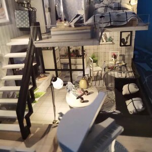 DIY Miniature Dollhouse Kit Time Loft Apartment With Doll with Light