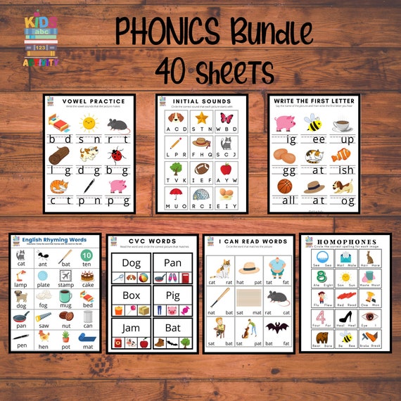 phonics printables rhyming words preschool worksheet bundle etsy