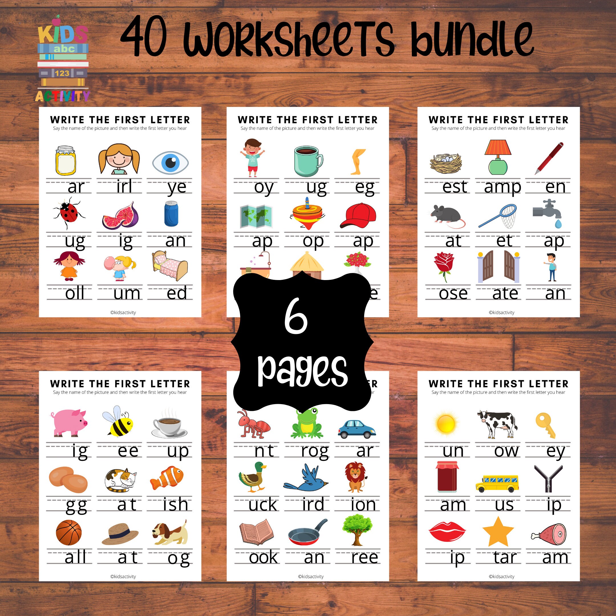 Phonics printables rhyming words preschool worksheet bundle | Etsy
