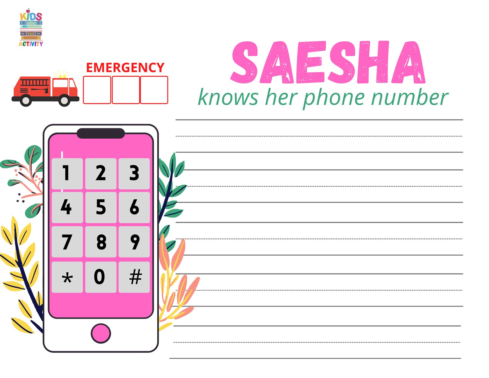 Phone number tracing worksheet for toddlers prek worksheet etsy