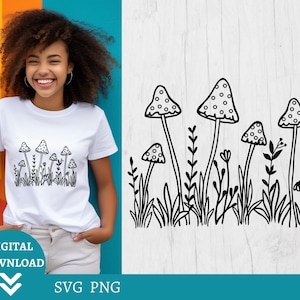 Fungo e Wildflower Svg, Fungo fiore Prato Svg, Mushroom Border SVG, t-shirt svg design, Coffee Mug, Plant Mug