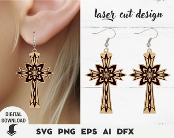 Christian Earring Laser cut file, Easter earring svg, Easter Religious earring, Cross Earring SVG, Glowforge Earrings svg,  Earring cuf file