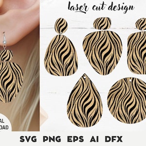 Earring Laser cut file, Zebra Earring SVG Bundle, Glowforge Earrings svg, Animal Earrings SVG, cuf file, Earrings laser file