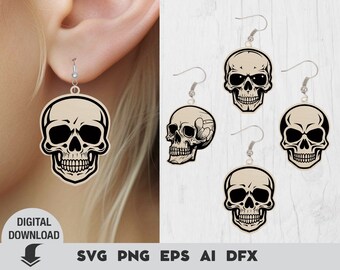 Archivo de corte láser de pendientes, paquete SVG de pendientes de Halloween, pendientes de calavera Glowforge svg, pendientes de calavera SVG, archivo cuf, archivo láser de pendientes