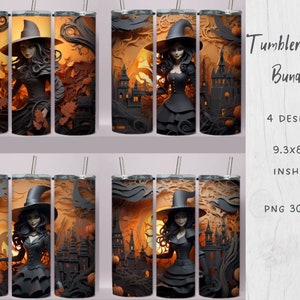 Sorcière 3d Tumbler Wrap, design Halloween Tumbler, 20 oz skinny tumbler sublimation, tumbler wrap, sorcière fille 3d, sublimation 3d