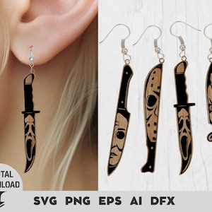 Earring Laser cut file, Halloween Earring SVG Bundle, Glowforge Earrings svg, Horror Earrings SVG, cuf file, Earrings laser file