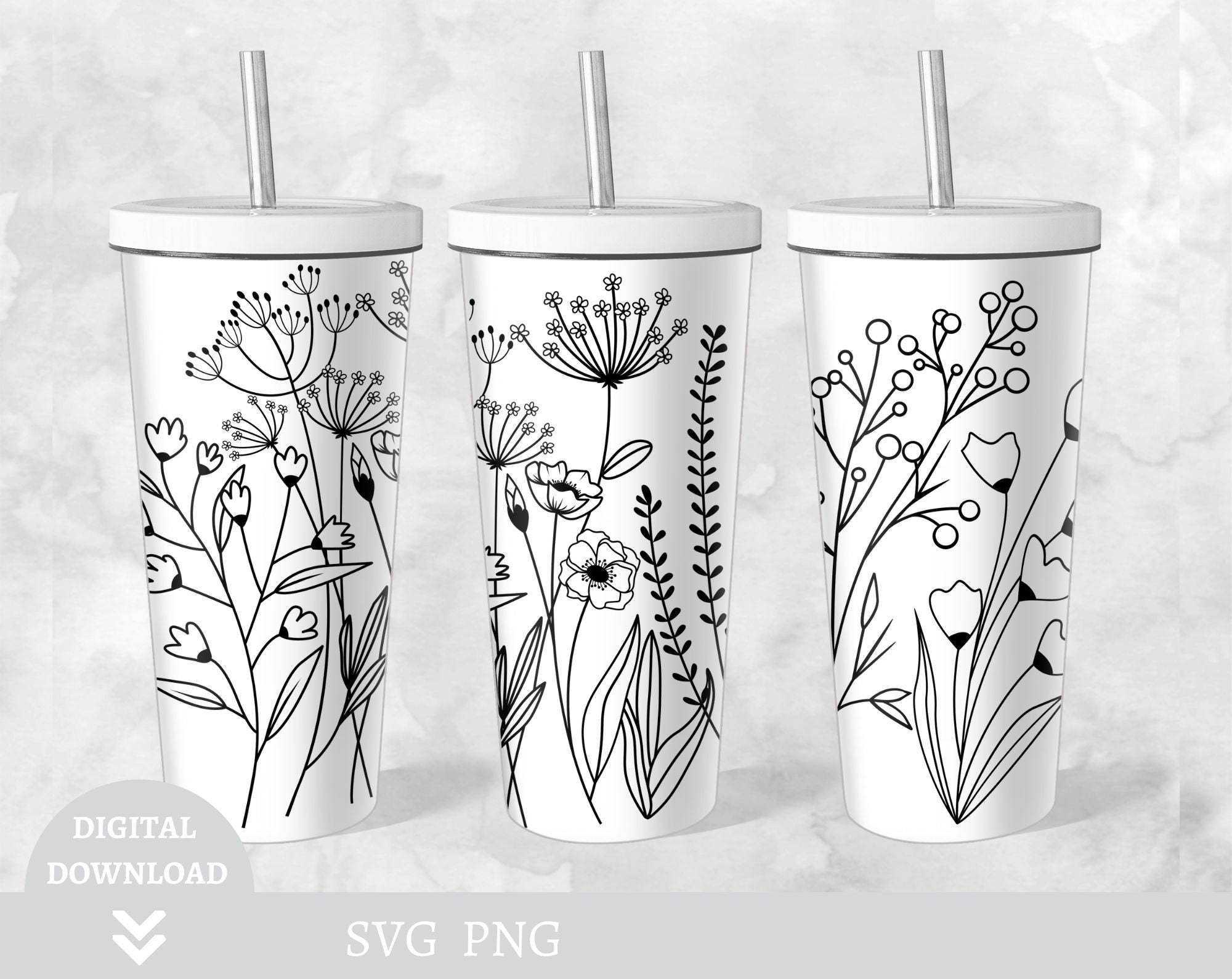 Tumbler Design Svg. Wildflowers Full Wrap for Strata Cup.flower Svg