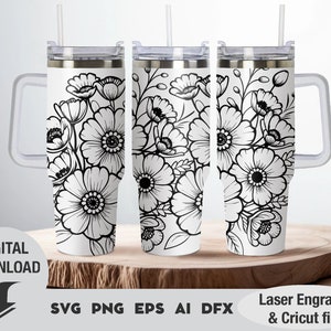Flower Tumbler 40oz Laser design svg, flower Laser Engraved Full Wrap, Cricut File, Tumbler Wrap, Wildflowers Tumbler, Laser Engraved