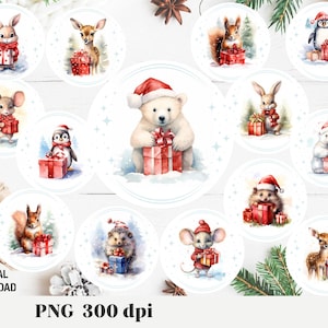 Weihnachten Ornamente Bundle, Weihnachten Sublimation Bundle, süße Weihnachtstiere Aquarell Clipart Weihnachten Ornamente Sublimation