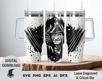 Halloween Tumbler SVG: Horror Movie Laser Engraved Wrap (Digital Download 40oz Tumbler)