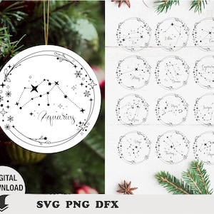 Christmas ornaments svg cricut, zodiac signs svg, Christmas wreath, zodiac svg, Round Christmas Ornaments, Christmas Sign, Christmas baubles