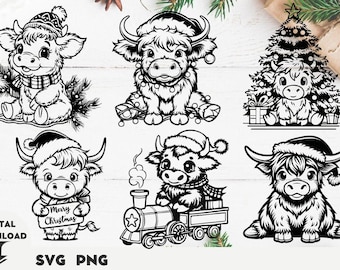 Christmas Highland Cow SVG Bundle, Cute Floral Cow (Digital Download)