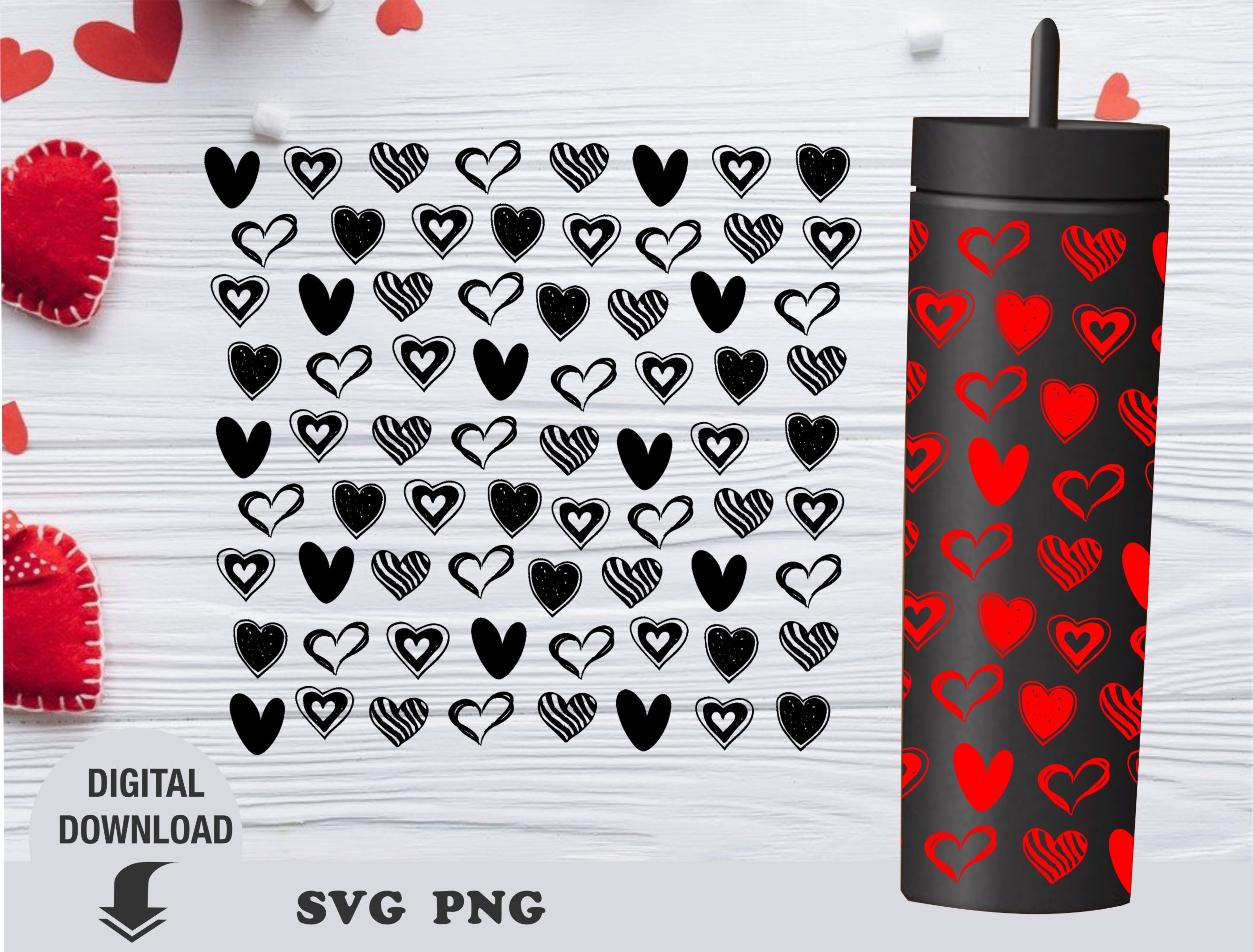 valentine pattern skinny Tumbler Sublimation Wrap SVG