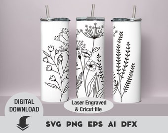 Wildflower Tumbler Wrap SVG, lasergegraveerd ontwerp (digitale download)