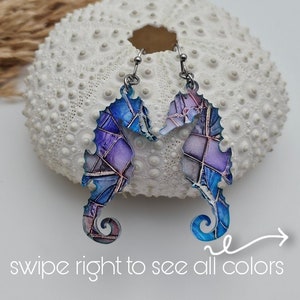 Seahorse Mosaic Earrings, Summer Earrings, Beachy Earrings, Sea Horse Earrings, Sea Horse Gift, Ocean Gift for Her, Sea Horse Jewelry