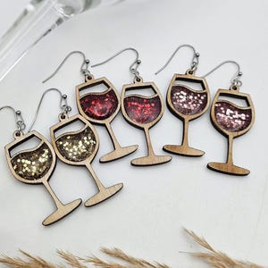 Sparkly Wine Glass Earrings | Wine Lover Gift for Her | Glitter Cocktail Earrings | Valentine's or Birthday Gift | Handmade Wine Jewelry