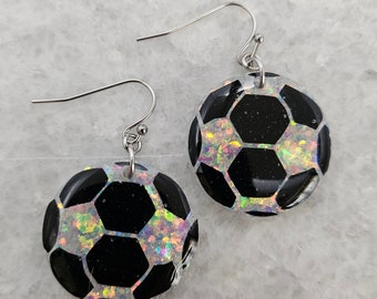 Glitter Soccer Earrings, Soccer Mom Earrings, Sports Earrings, Soccer Ball Jewelry, Soccer Lover Gift, Soccer Player Gift