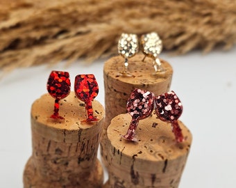 Sparkly Wine Stud earrings, Wine Lover Gift, Gift for Her, Cocktail Party Earrings, Celebration Earrings