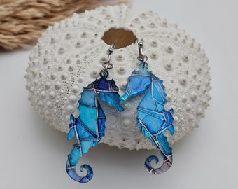 Mystic Aqua Seahorse Earrings, Lightweight Beach Jewelry for Her, Summer Earrings, Seahorse lover Gift, Beach Earrings