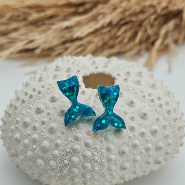 Mermaid Gift Sparkly Glitter Mermaid Tail Stud Earrings - Cute Jewelry for Girls