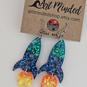 Rocket Ship Earrings, Spaceship Earrings, Rocket Launch Gifts, Spacecraft Gift, Cape Canaveral Florida Space Coast, Space Force gift for her image 3