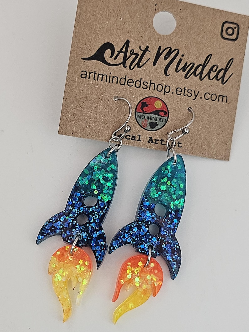 Rocket Ship Earrings, Spaceship Earrings, Rocket Launch Gifts, Spacecraft Gift, Cape Canaveral Florida Space Coast, Space Force gift for her image 3