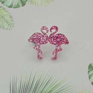 Pink Glitter Flamingo Stud Earrings