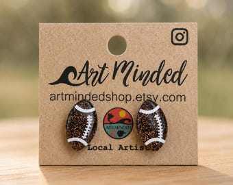 Glitter Football Stud Earrings, Brown Football Earrings, Game Day Studs, Gift for Sports Fan, Football Gifts, Football Studs