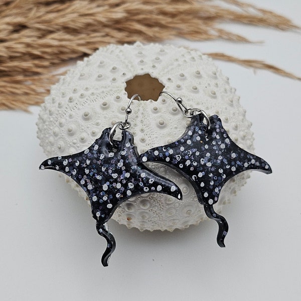 Sparkly Spotted Eagle Ray Earrings - Lightweight Ocean Jewelry for Divers and Snorkelers, Under the Sea Ocean Jewelry, Stingray Earrings