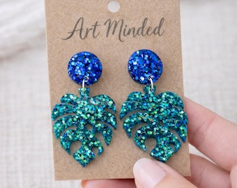 Monstera Leaf Earrings, Tropical Leaf Earrings, Botanical Gift for Her, Boho Earrings, Summer Earrings
